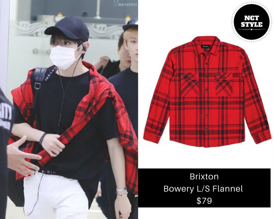 NCT_Style's tweet photo. 161002 [#NCT #Taeyong Airport Style] - $79 Brixton Bowery L/S Flannel #NCTStyleTaeyong #NCTStyle https://t.co/lsUeG7teWo