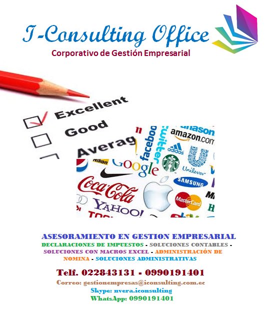 iconsultin's tweet image. #SOLUCIONESCONTABLES #DECLARACIONESIMPUESTOS #ANEXOSSRI #ADMINISTRACIONNOMINA #GESTIONEMPRESARIAL #MACROSEXCEL
iconsulting.com.ec