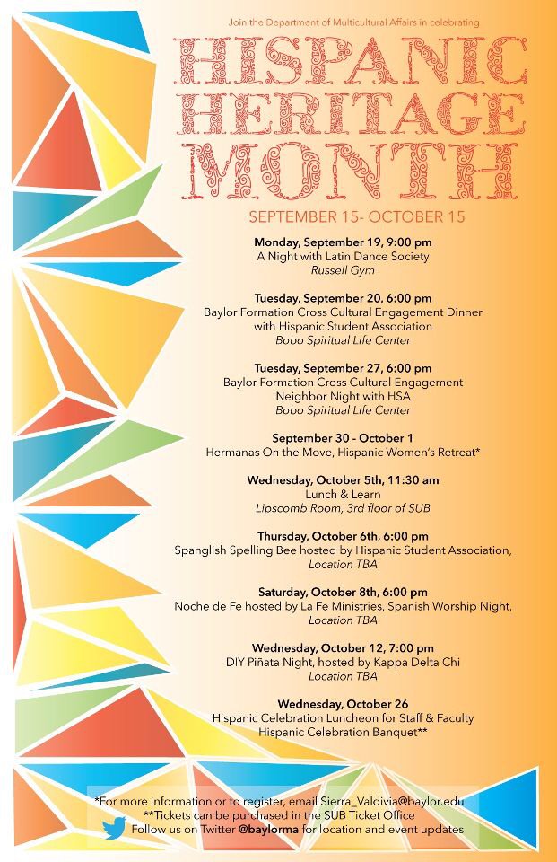 BUSpanish's tweet photo. Hispanic Heritage Month is underway and we have a list of events on campus that celebrate Hispanic culture! https://t.co/UpaOFv0Ied