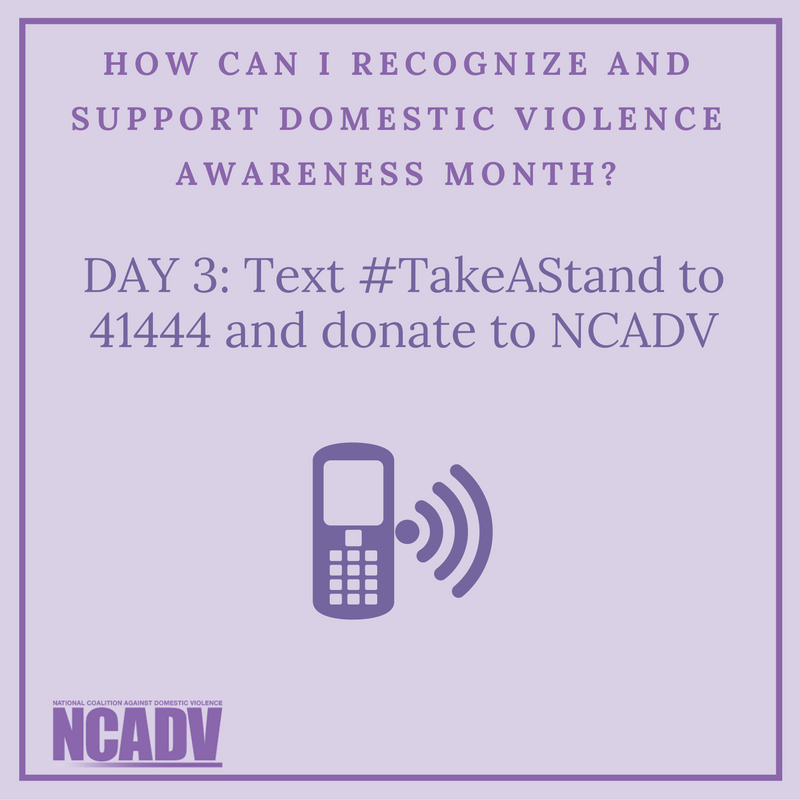 sj_action's tweet photo. Donating is a great way to recognize #DVAM and to #TakeAStand, and donating to NCADV is as easy as sending a text! https://t.co/dIwVr7zbp6