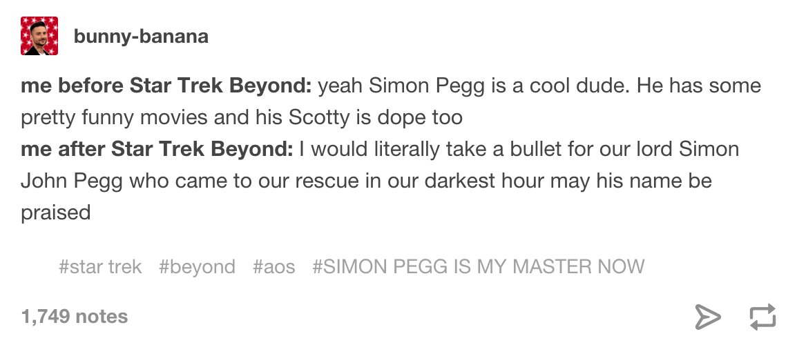 Kenobi_Tips's tweet photo. @simonpegg I would give blood if Simon sees this.  <3  BECAUSE YES.  Thank you, Simon, for the best Star Trek since The Voyage Home. https://t.co/pAiTvVzQ05