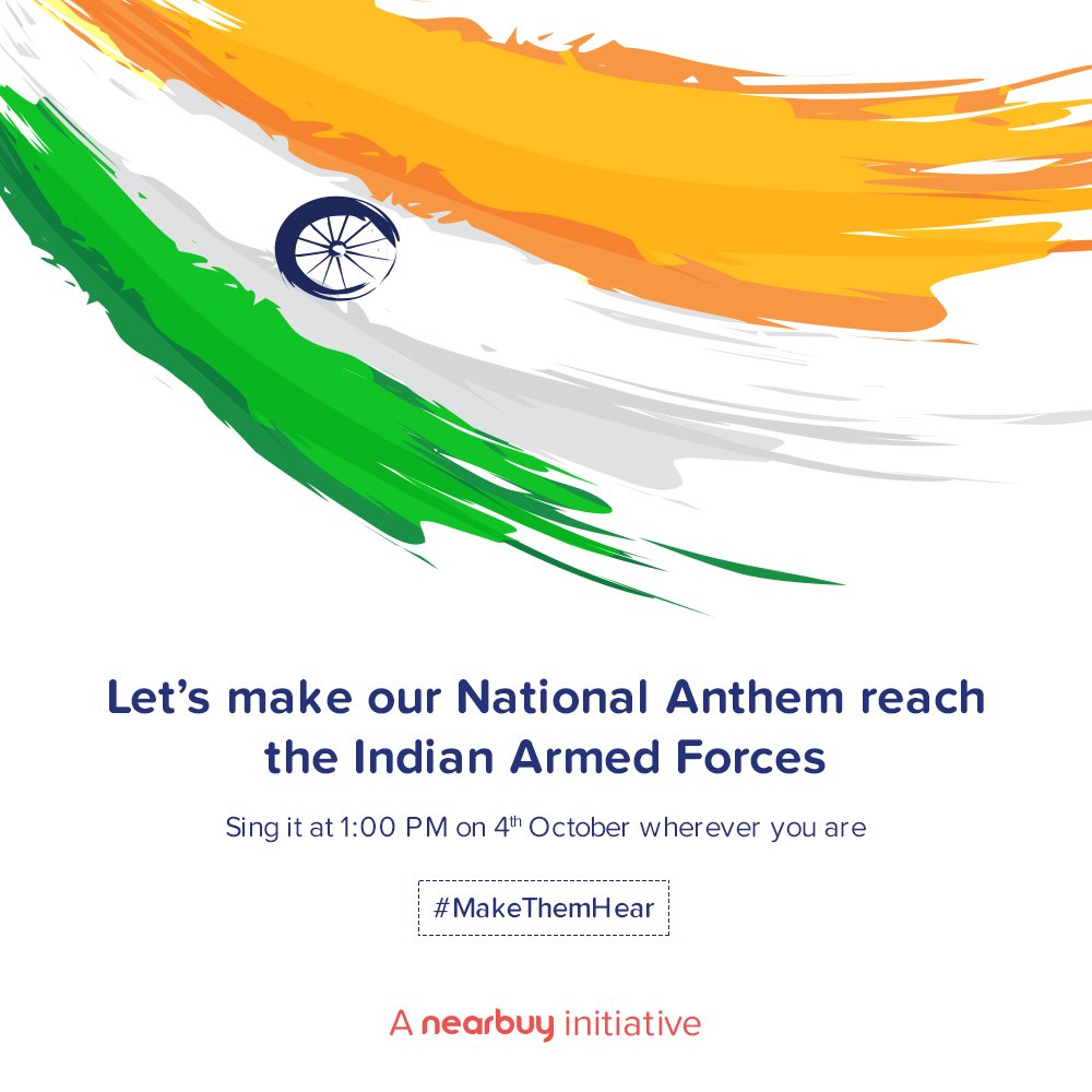 Let's show our support by singing our National Anthem for the Indian Army at 1pm, 4th Oct wherever you are #MakeThemHear #IndiaStrikesBack