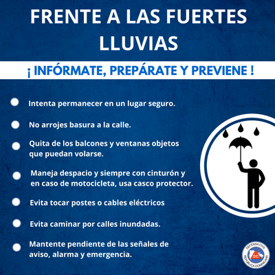 DefensaCivilRD's tweet photo. Se esperan fuertes lluvias para hoy debido a campos nubosos asociados al #HuracánMatthew. Favor seguir estas recomendaciones 
#Prevención https://t.co/zTcFsrVTD8