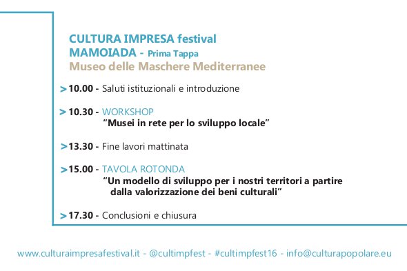 cultimpfest's tweet photo. "Musei in rete per lo sviluppo locale" se ne parla nel workshop della prima tappa di #cultimpfest2016 a Mamoiada (#Nuoro) #staytuned https://t.co/sTEOk7ZaVk