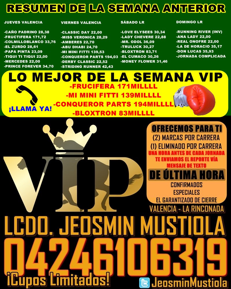 RESUMEN VIP PREMIUM (LO MEJOR FRUCTIFERA 171BSF) Desde ya los cupos están disponibles, eso si, llame con tiempo y concrete su acceso a nuestro vip hípico, LEE Ct2PPh3XEAEmeyj