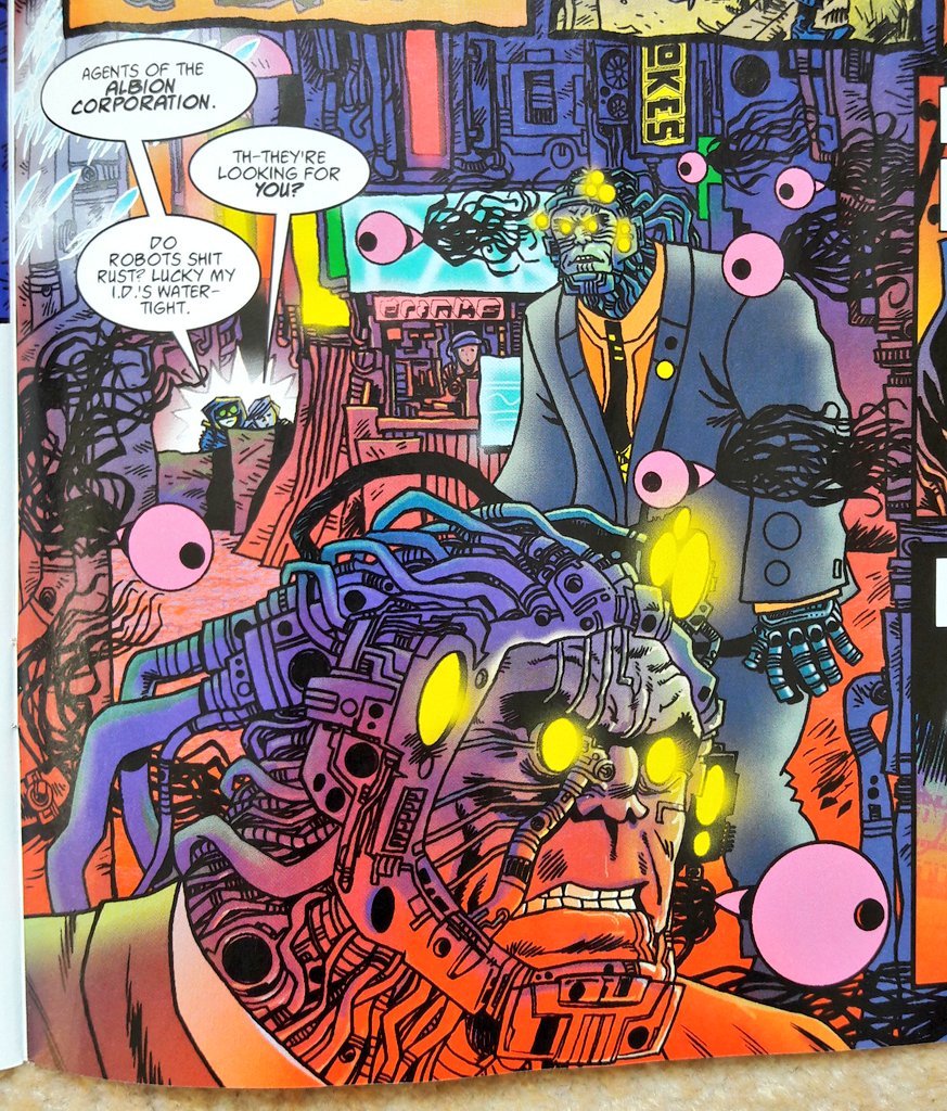 Graemation's tweet image. Deadly cyborg security in new strip Counterfeit Girl. Rufus Dayglo killing it as ever! 
#MyPanelOfTheWeek @2000AD #Prog2000