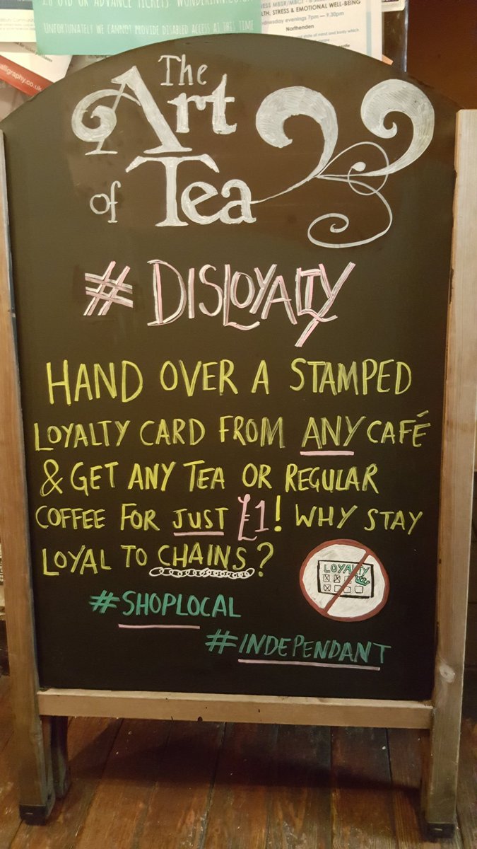 #DISLOYALTY bring us any stamped loyalty card from any cafe &amp; get any regular coffee or tea for £1 #shoplocal #indiebiz #didsbury