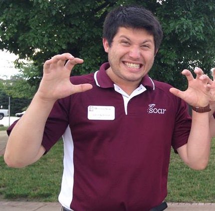 Roux4HCKing2016's tweet photo. Happy #MoStateMonday from A very proud bear! Justin loves MSU, especially teaching new students to #BearUp as a SOAR leader! #RouxUp https://t.co/kjKl8vvaTH