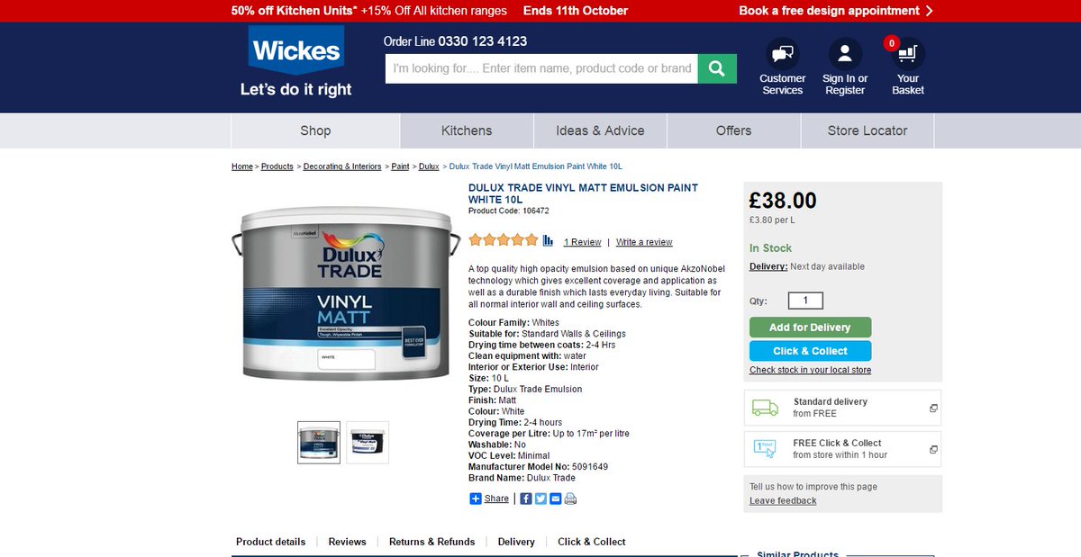 feratkins's tweet image. @Homebase_uk How can you explain extortionate price for Dulux paint compared to @Wickes ?? #daylightrobbery #NOTalwayslowprices #sameproduct