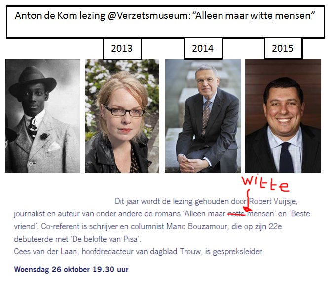 theNUC1's tweet photo. De jaarlijkse Anton de Kom lezing @VerzetsmuseumAd "Alleen maar witte mensen" Doe de naam van #AntonDeKom eer aan. #BlackAchievementMonth https://t.co/NQV7GFzLyj