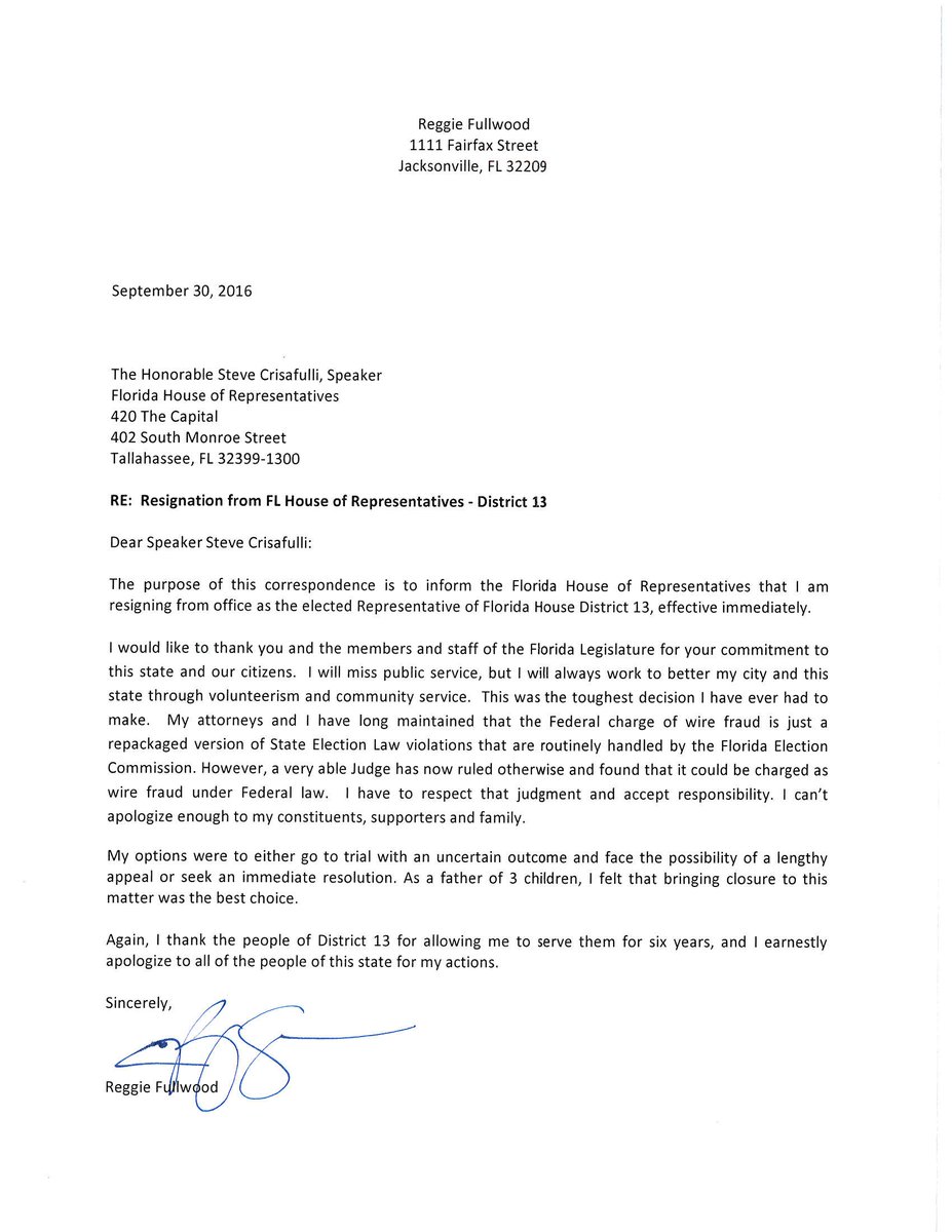 RepFullwood's tweet image. Letter of Resignation
