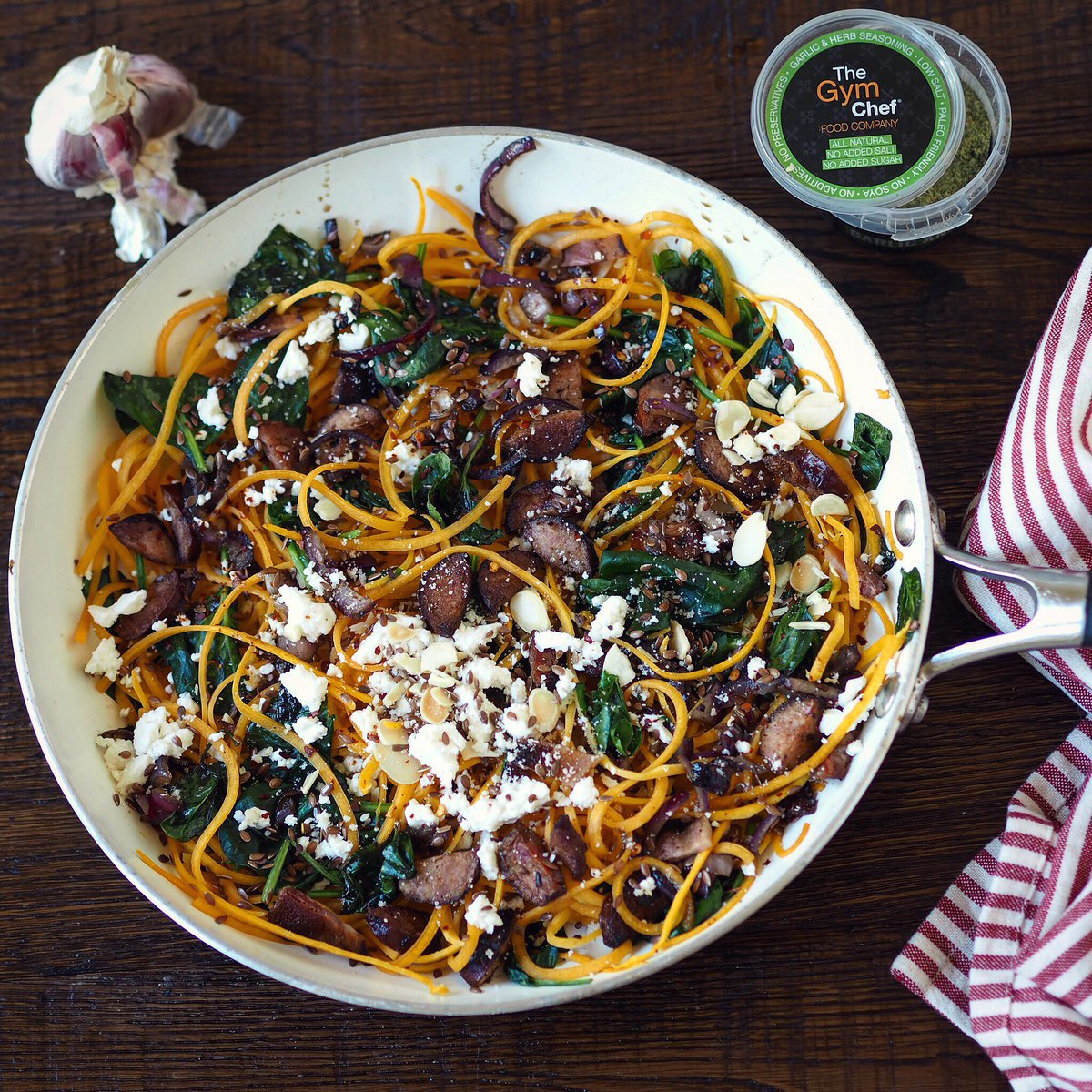 TheGymChef's tweet photo. Butternut noodles with chorizo, bacon, spinach and ricotta! What’s your evening meal looking like? #RepYourPrep and send us your image📸👌🏼 https://t.co/t9YtpfMSfy