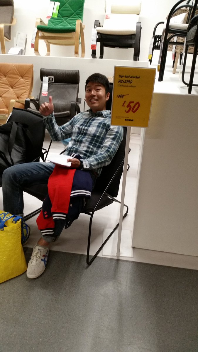 YourSUPresident's tweet photo. Here is @YourVPEducation enjoying some cut price furniture at @IKEA in MK. #FreshersUN @northamptonSU https://t.co/tsyUO7HHAK