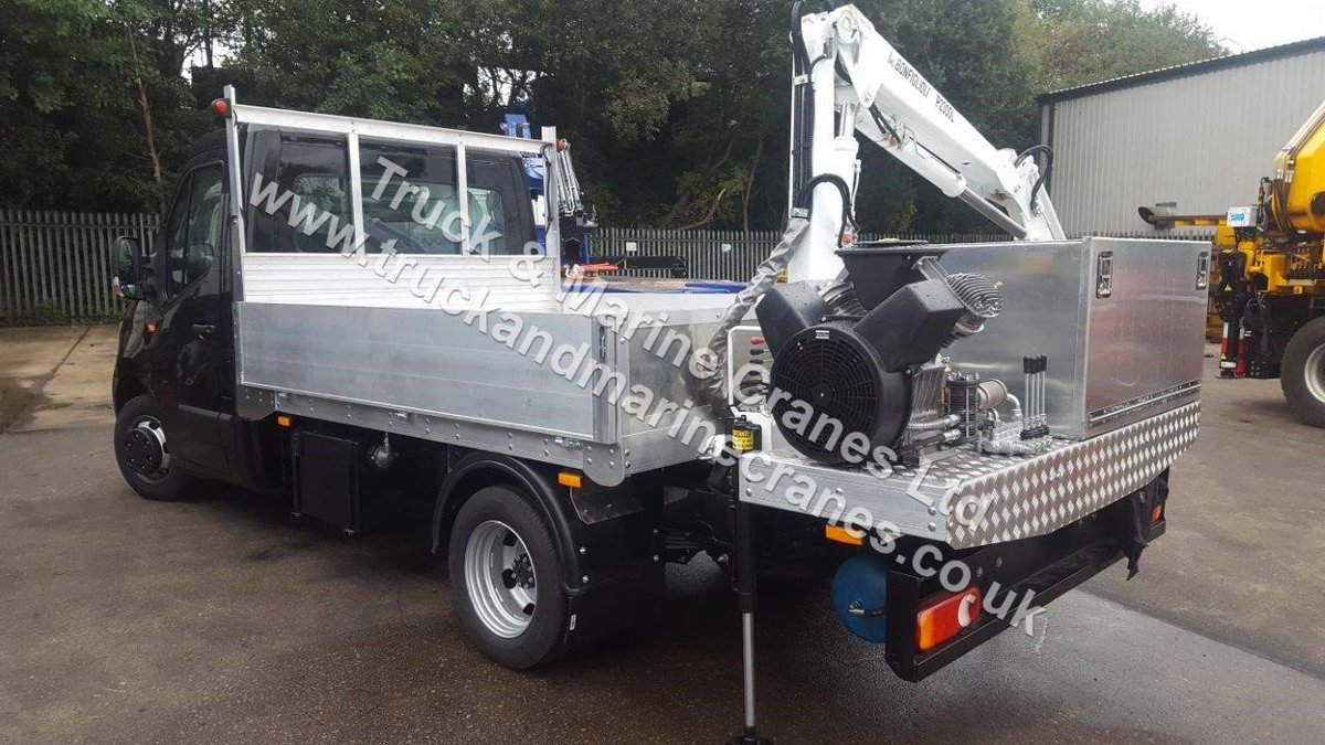 TMCcranes's tweet photo. A Renault Master with crane and compressor fitted for a local tyre fitting Company. Body also built by us, including toolbox. https://t.co/IPYUCXWAkQ