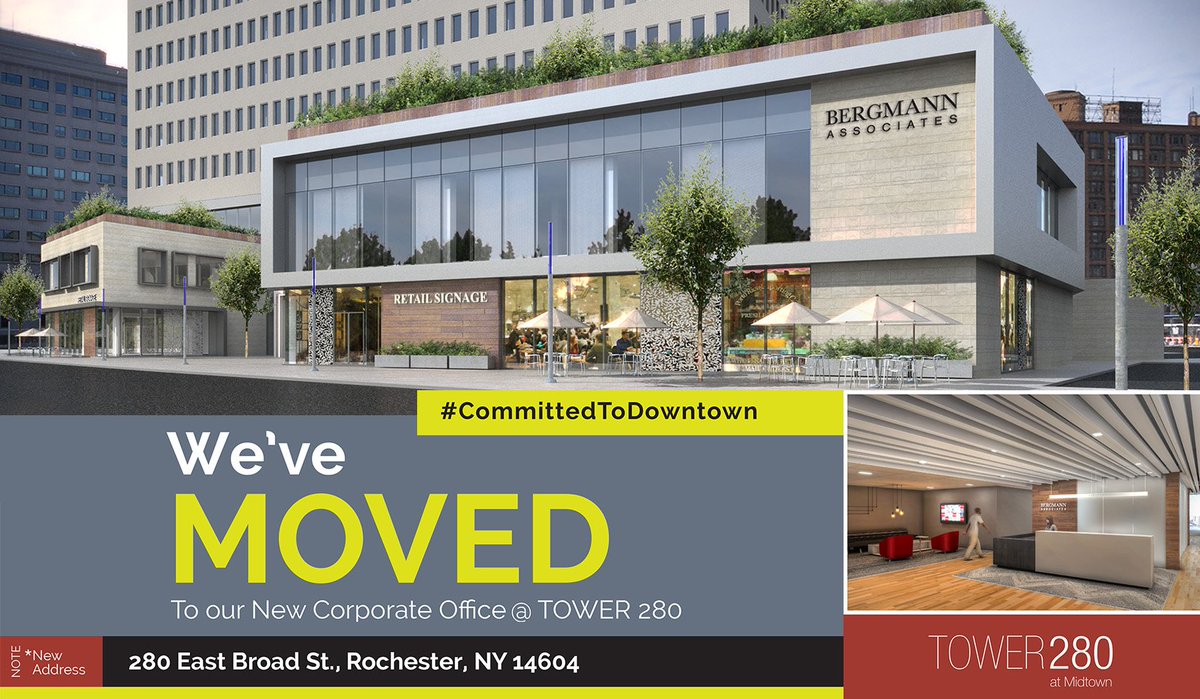 BergmannPC's tweet image. Our Rochester, NY headquarters has moved to @tower280!  #CommittedToDowntown