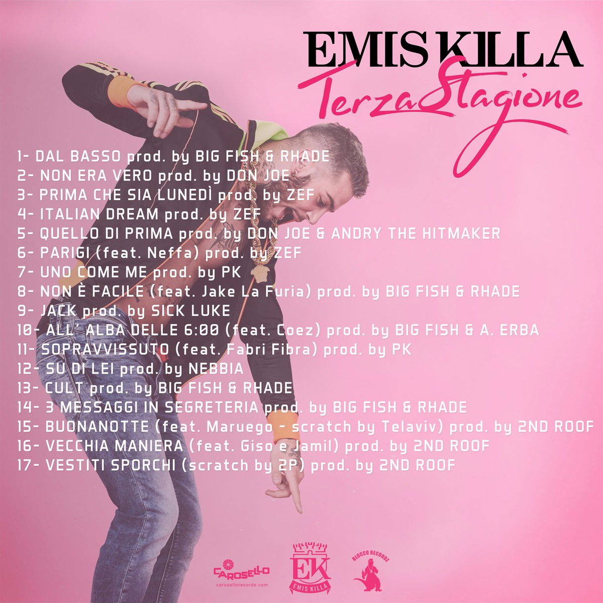 RealEmisKilla's tweet photo. Qualcuno ha detto tracklist? 
Eccola! 
Ogni feat, ogni produzione e ogni scratch hanno valorizzato questo album. Grazie a tutti loro. https://t.co/XUm4Bxmh8C