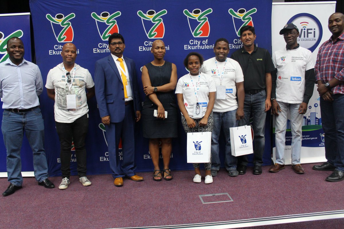 Geekulcha's tweet photo. The 2016 Ekurhuleni Hackathon Winners are father and daughter Pule and Naledi Phafane #EMMHack https://t.co/nM9wd83uDu