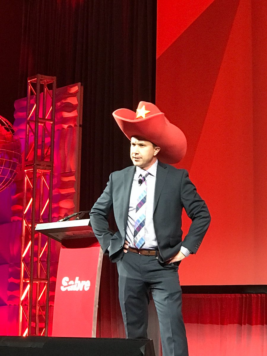 89DaysofSummer's tweet photo. Oww oww you're missing out if you're not at Connect. Robbie is so excited that he brought had to bring his Texas size hat.  #SabreConnect https://t.co/vYz7HrP7FC