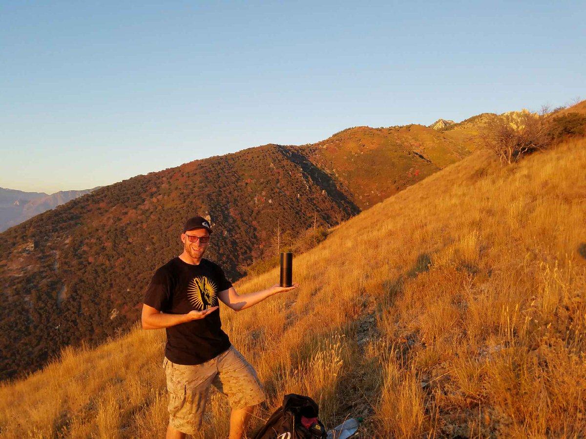 Xangati's tweet photo. We just got this pic from our #VMworld 2016 winner, Bridger, enjoying his new Amazon Echo out in nature #goodvibes https://t.co/X2mWIBL7Wo