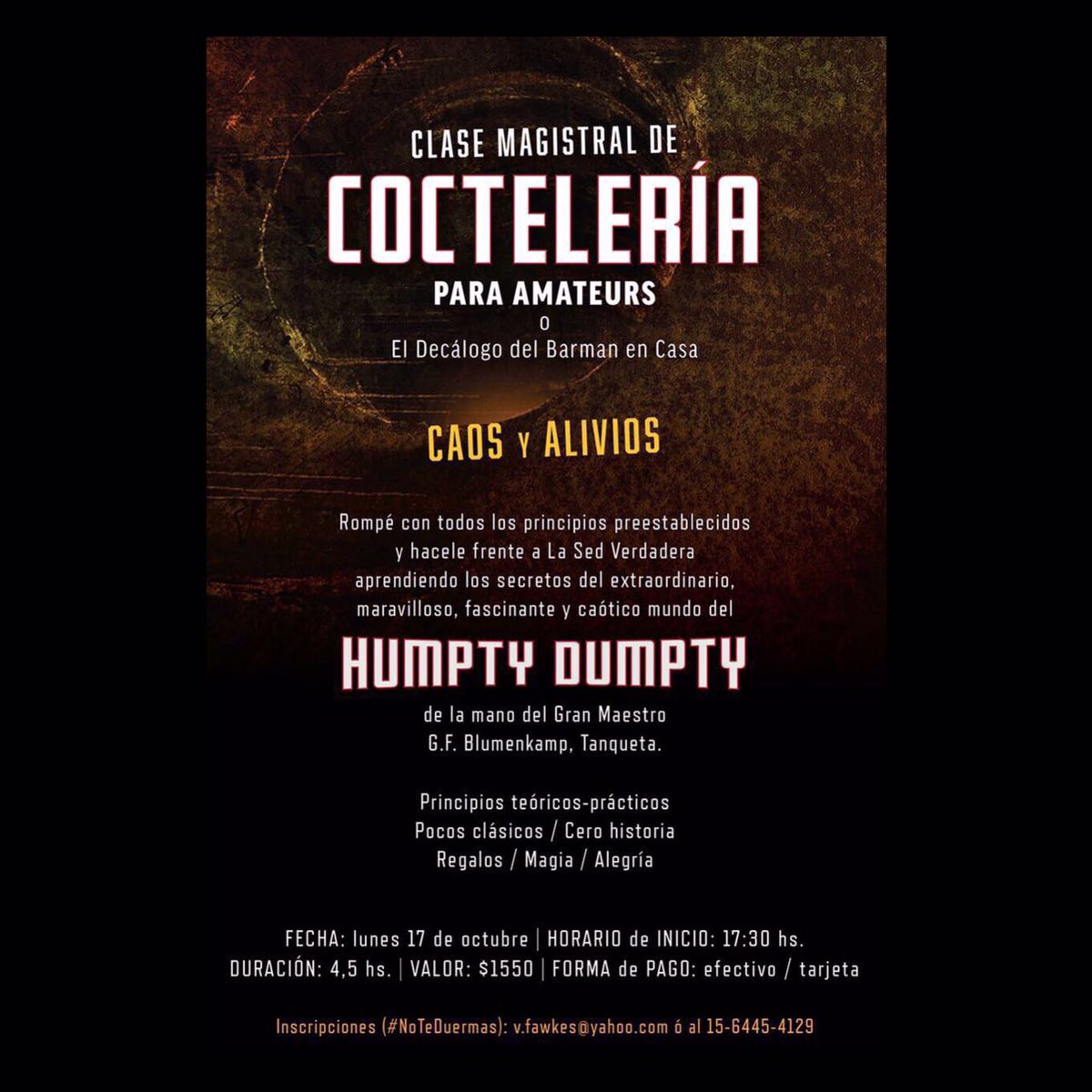 BAcoctel's tweet photo. Una clase magistral para dejarse caer del muro. El 17 de octubre en @DoppelBar https://t.co/FyJGOESuKP