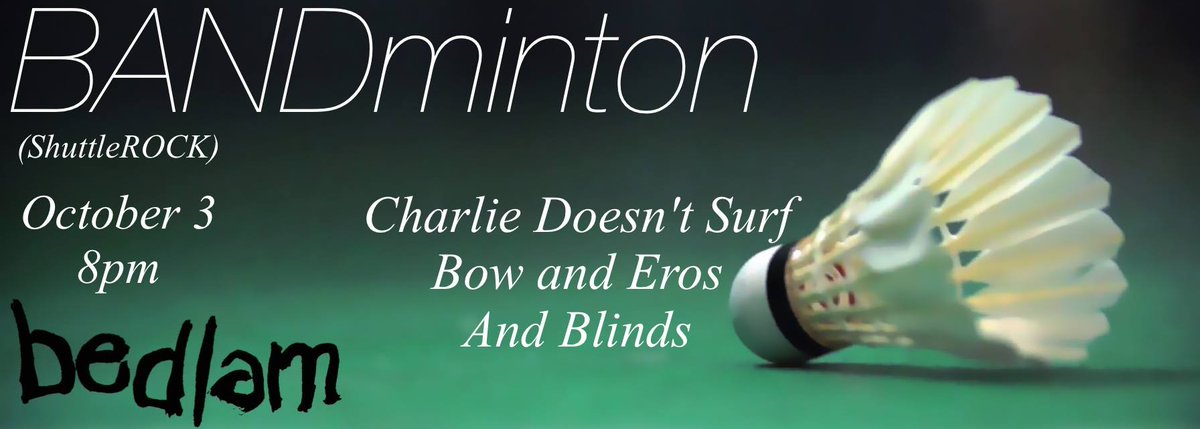 BedlamLT's tweet photo. Tonight at 7pm! BANDminton flies back, and it's your turn to serve! https://t.co/PinOvkA2la