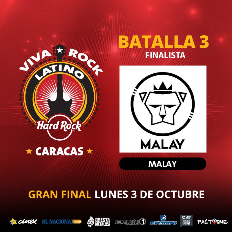 hardrockcafeccs's tweet photo. Ven y apoya a @malaybanda quienes dejaron todo en la tarima para poder llegar a La Gran Final del #VivaRockLatino https://t.co/wz0QVsyqjy