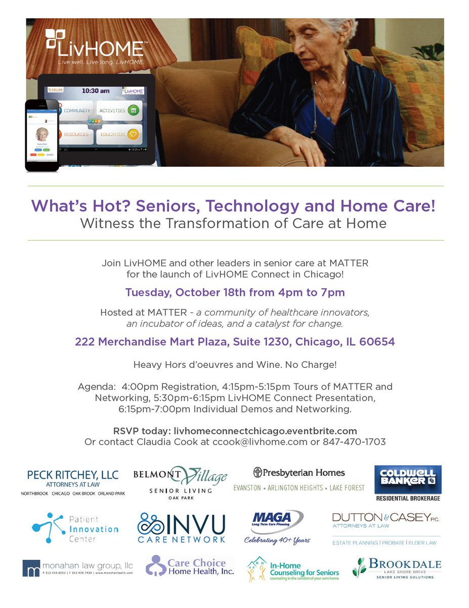 AgeOptions's tweet photo. We're excited to hear about new technologies in home care! Check out these upcoming events in Chicago and Skokie with @livhome. https://t.co/TFSN0xUd6W