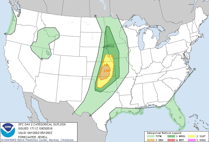 StormChaserZach's tweet photo. Enhanced risk of severe weather across #Kansas Tuesday. All modes of severe weather possible, including #tonadoes. https://t.co/KsxnTnYJXD