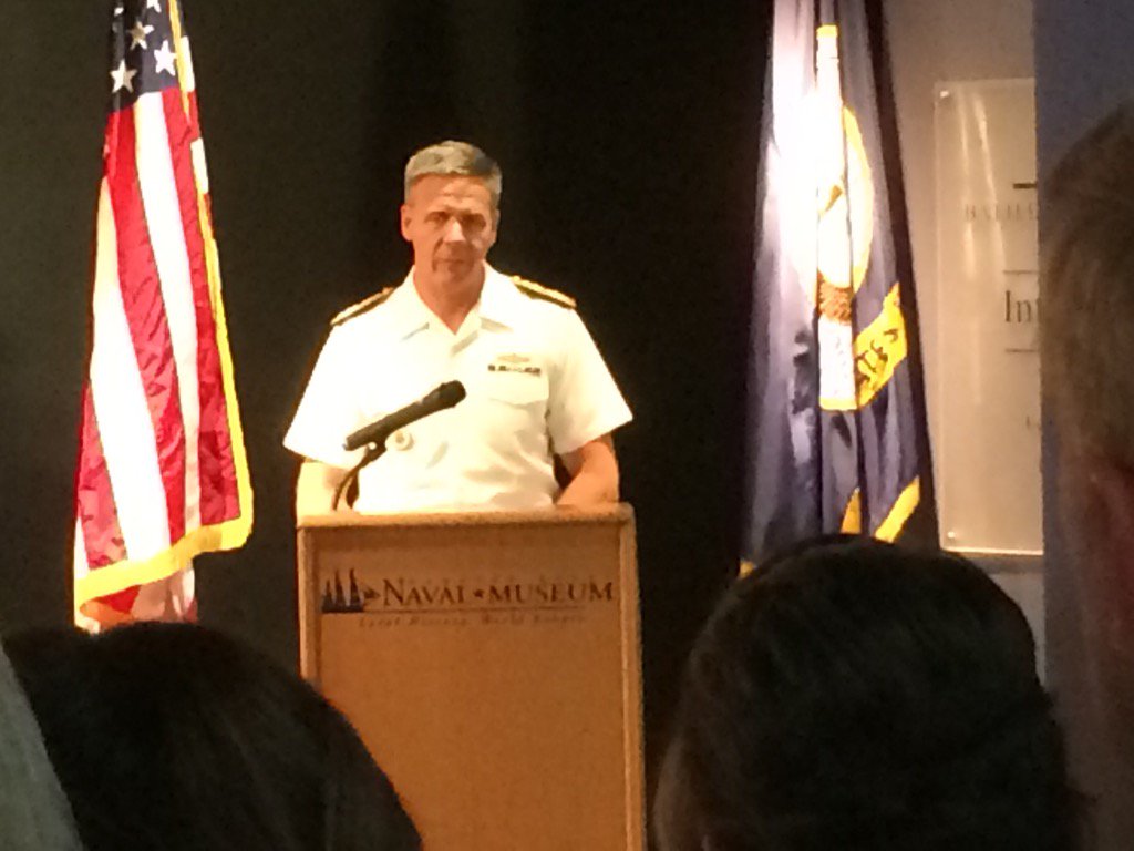 Admiral Phil Davidson, Commander of US Fleet Forces Command recognizes a veteran of Battle of Midway.