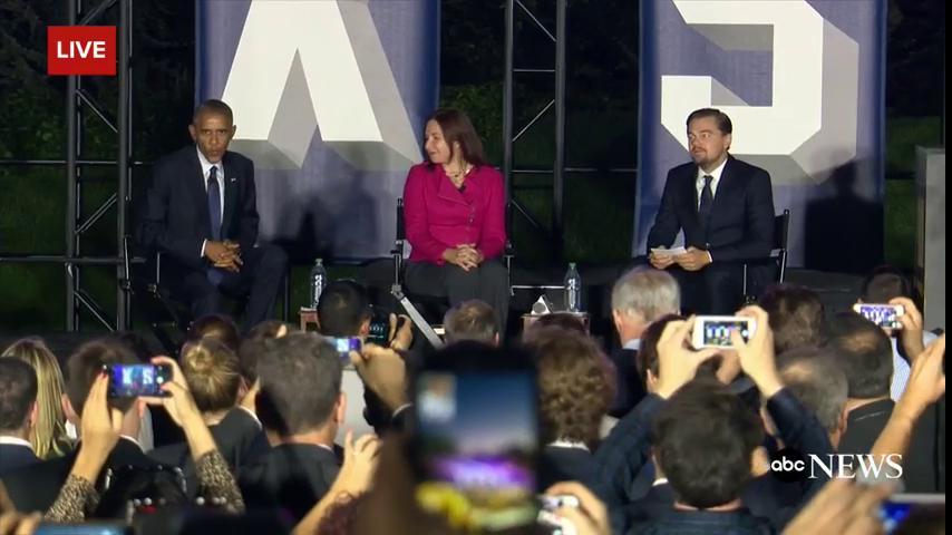ABC's tweet photo. LIVE: Pres. Obama participates in climate change discussion with Leonardo DiCaprio at White House event. https://t.co/3CO2GTUPn6 https://t.co/Wg5z7gf2jj