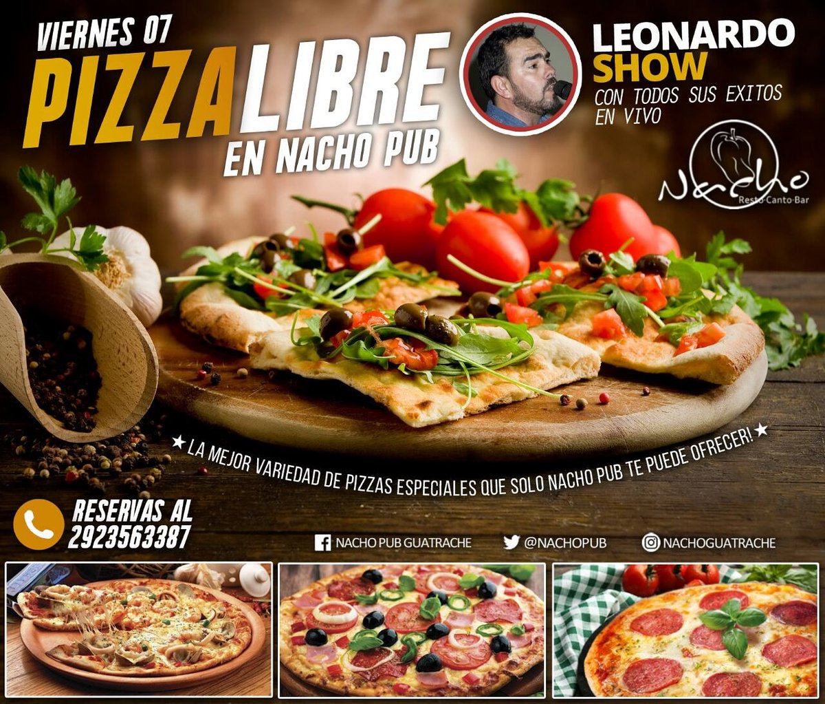 NachoPub's tweet photo. VIERNES 07 - PIZZA LIBRE EN NACHO PUB 🍕

🎵 LEONARDO SHOW en vivo 🎵

🍕 👉🏻 VIERNES DE PIZZA LIBRE EN #NACHOPUB 👈🏻 🍕 https://t.co/Gryv749SmB