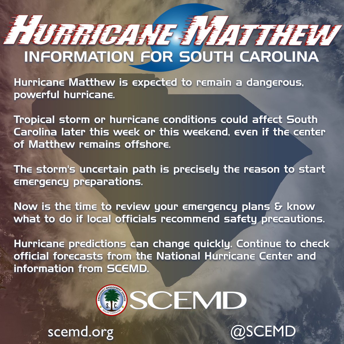 Now is the time to prepare for Hurricane #Matthew, here are a few things to keep in mind: #sctweets