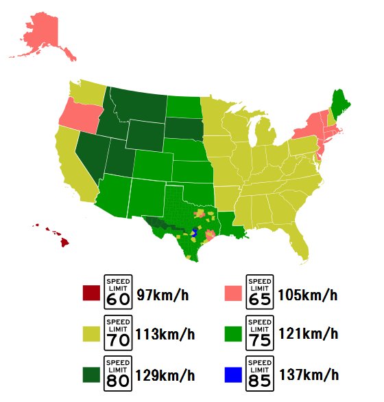 O Xrhsths ふぇー 道 Road 道路 Sto Twitter アメリカの各州別の制限速度 高速道路 の地図です アメリカは 州ごとに 制限速度が違います 何かの参考になれば幸いです 道路 高速道路 アメリカ Usa インターステイツハイウェイ フリーウェイ 制限速度