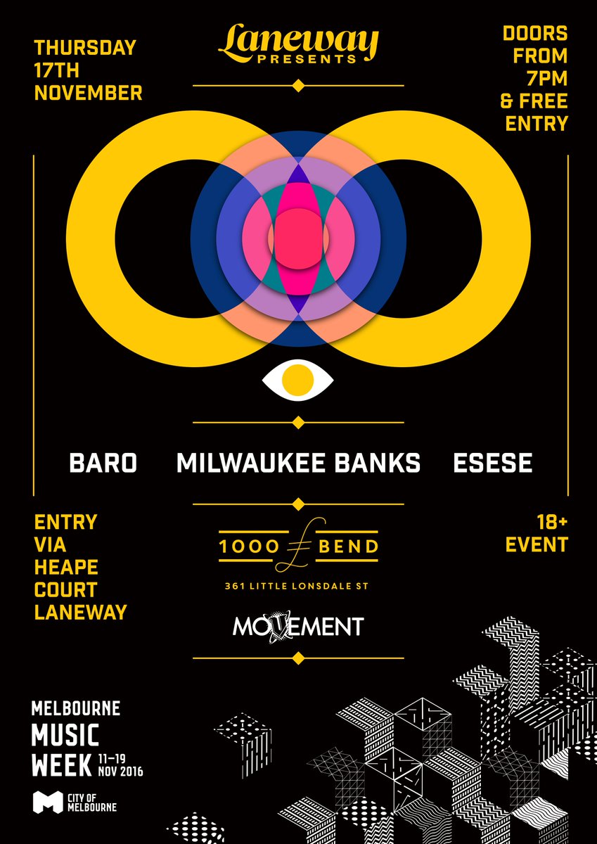 lanewayfest's tweet image. Psyched to announce our 3rd annual @melbmusicweek party w/ @BAROISRICHARD, @milwaukeebanks &amp;amp; @ESESEASIA! Thurs 17 Nov, free entry