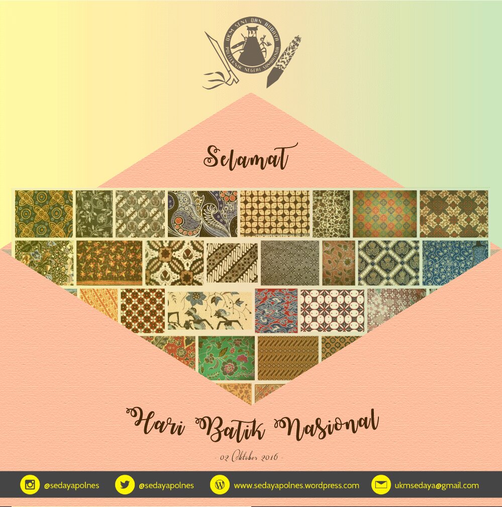 SedayaPolnes's tweet photo. Selamat Hari Batik 
Semoga tetap lestari budayaku 
#Indonesia #haribatiknasional #SalamBudaya https://t.co/zwSDUx3iv7