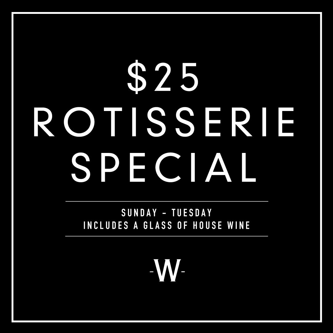 Join us tonight for our $25 rotisserie special, which includes a glass of house wine. #waysideinn #southmelbourne