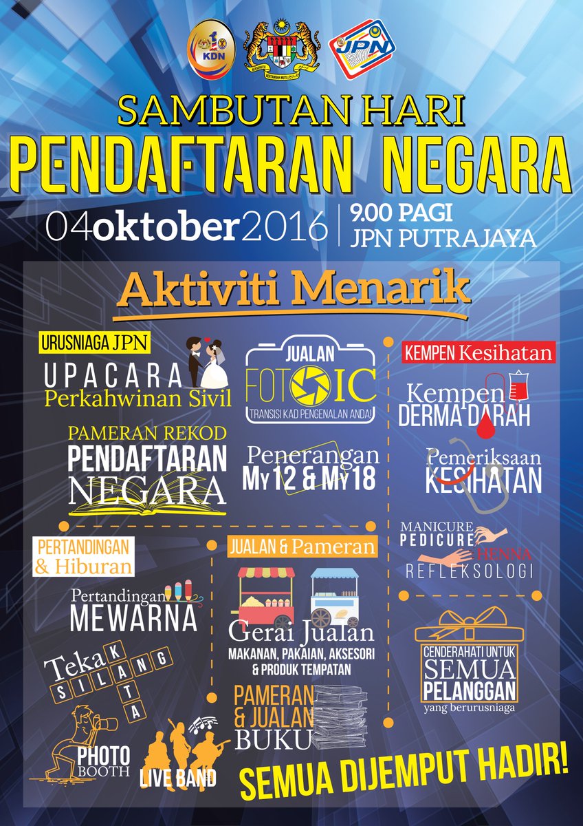 Sedang Berlangsung Sambutan Hari Pendaftaran Negara. jom datang beramai-ramai ke JPN Putrajaya !

#hpn2016