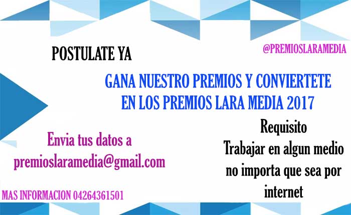 ¡Pocos días para cerrar las postulaciones! que esperas Postulate
Envía tus datos a premioslaramedia@gmail.com facebook.com/PremiosLaraMed…