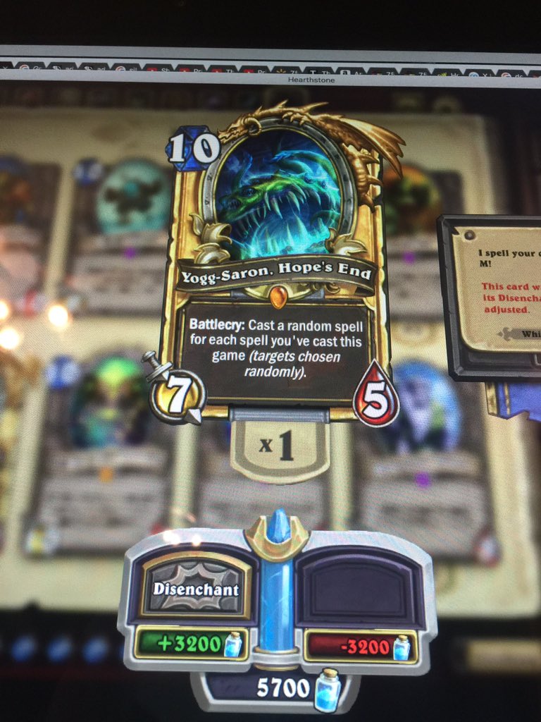 SacPreps's tweet image. Dusting my Yogg at full value due to getting PWNed by NERF happy blizz @Blizzard_Ent @PlayHearthstone