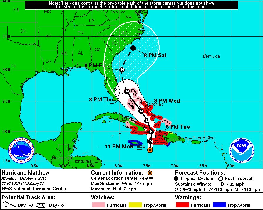 UCFKnightNews's tweet photo. Here's the 11pm update on #HurricaneMatthew. Make sure you have your storm supplies! We'll let you know right when we hear word on classes! https://t.co/8MjlGtAtFQ