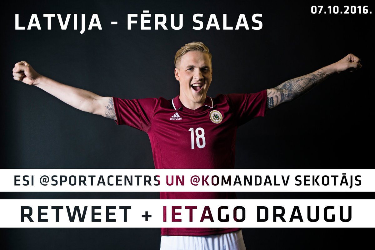 Sportacentrs's tweet photo. #Konkurss ar draugiem @KomandaLV.
Laimē oficiālo Latvijas izlases spēļu kreklu un 2 ielūgumus uz @kajbumba spēli jau šo piektdien. https://t.co/GWkWrxKqIu