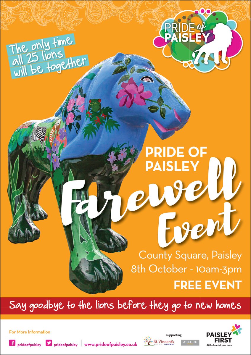 pace_yt's tweet image. First (and last) time all 25 lions in the same place at the same time!  Sat 8 Oct - 10am-3pm - County Square.  @prideofpaisley @Paisley2021