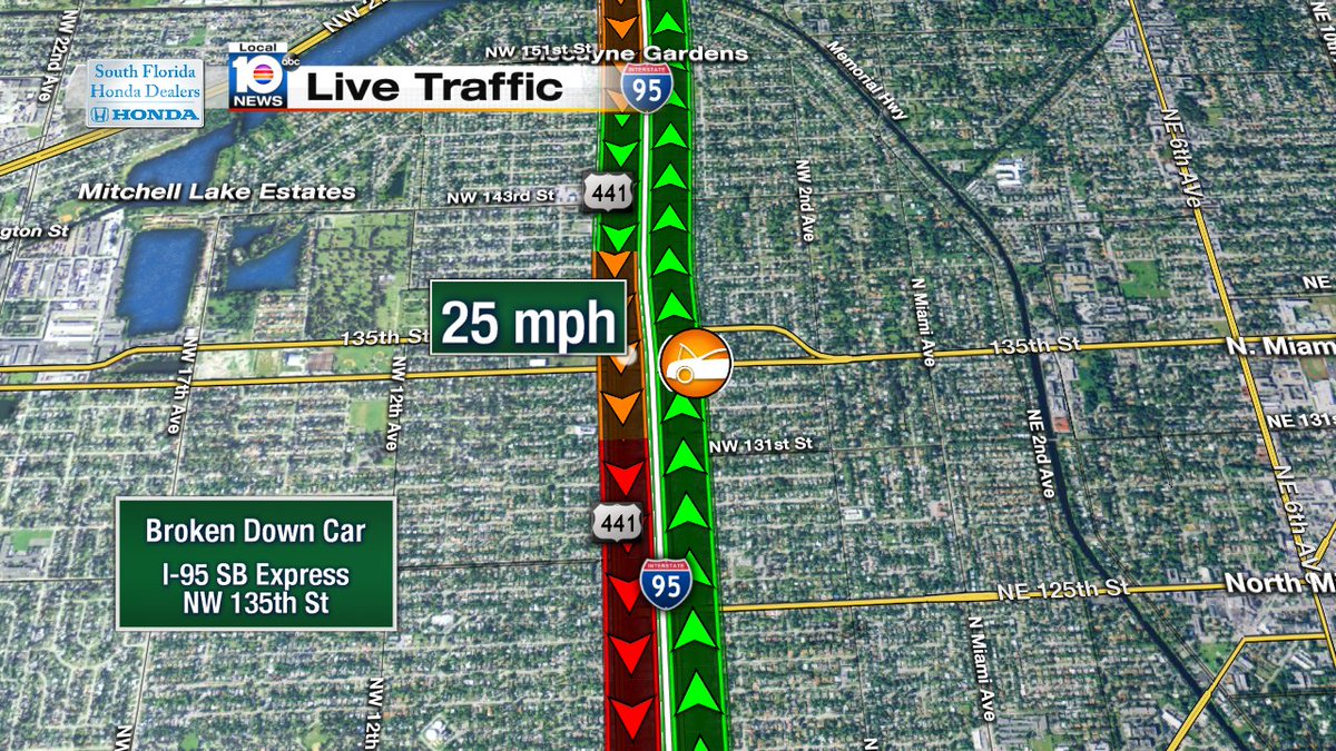 Broken Down Car on I-95 SB Express at NW 135th St #traffic https://t.co/nM1Wmt3yiQ