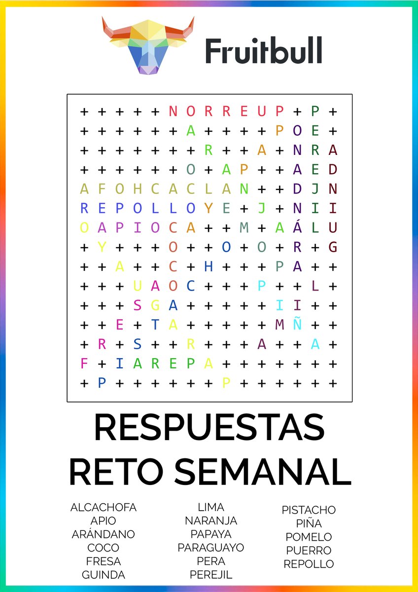 NewFruitBull's tweet photo. Aquí os dejamos la respuesta del reto del crucigrama de la semana pasada.
#Fruitbull #crucigrama #retosemanal https://t.co/vNK2apsl9V