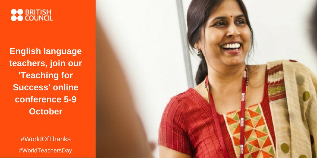 BritishCouncil's tweet image. English language teachers, join our online conference (starts tomorrow): ow.ly/RBvR304J0uS #TfSonline #WorldOfThanks #WorldTeachersDay