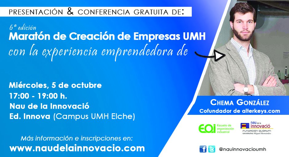 nauinnovacioumh's tweet photo. Mañana @gochemago nos cuenta su experiencia en @Alterkeys_es 👍 by @nauinnovacioumh y @eoi https://t.co/6ogJgSCKLF https://t.co/DWad9FVPXt