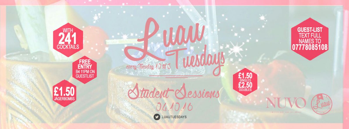 zograhamm's tweet photo. Join us at @Nuvo_ tonight for the opening of @LuauTuesdays weekly Polynesian themed student night! 🏄🏼🍸🍭🍍See you there! 🍷🌟🍸 https://t.co/bcbsYBzXZH