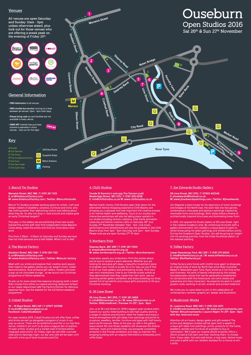 OuseburnOpen's tweet photo. Here we go..the map of who's doing what & where for #OOS2016 @biscuit_factory @NorthernPrint @mushroomworks @36LimeStreet @ToffeeFactoryUK https://t.co/G2z71TIPYW