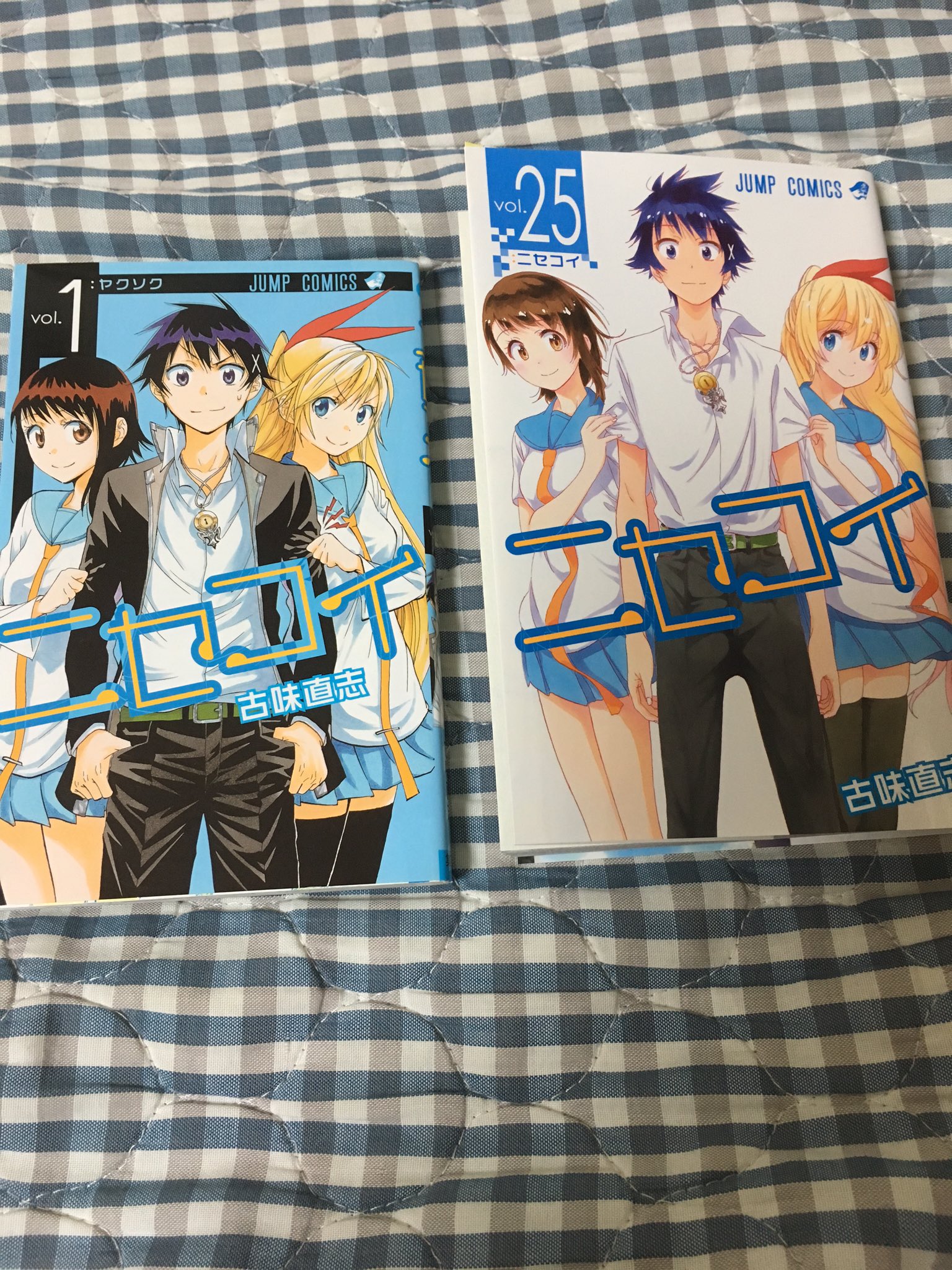 まっきー Emt O ニセコイの1巻と25巻の表紙がほぼ一緒だけど25巻の方は楽も千棘も小咲も成長した感じの表紙だな O T Co Gkgziqt7xh Twitter