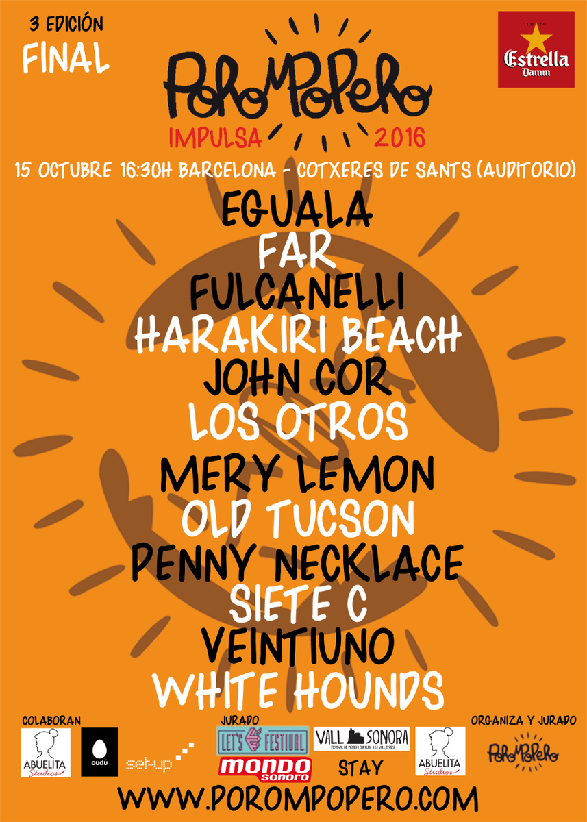 Porompopero's tweet photo. Porompopero Impulsa 2016 puedes disfrutar de las canciones de los finalistas y adquirir las entradas anticipadas en: https://t.co/SjqosPZ4ge https://t.co/Si6z9NdhTL